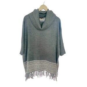 Staccato Gray Aztec Pull Over Cowl Neck Sweater With Fringe